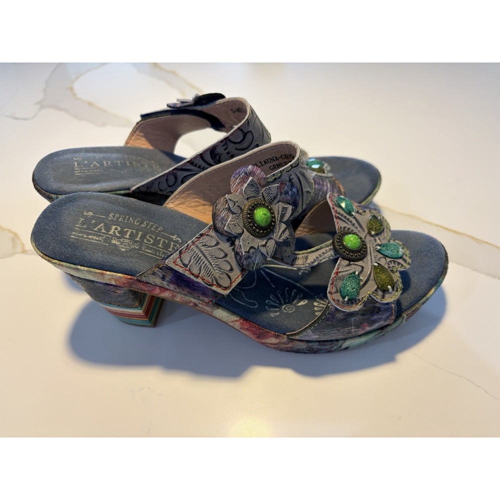 Spring Step L'Artiste Multicolor Leather Floral Slide Sandals US 9 EU 40